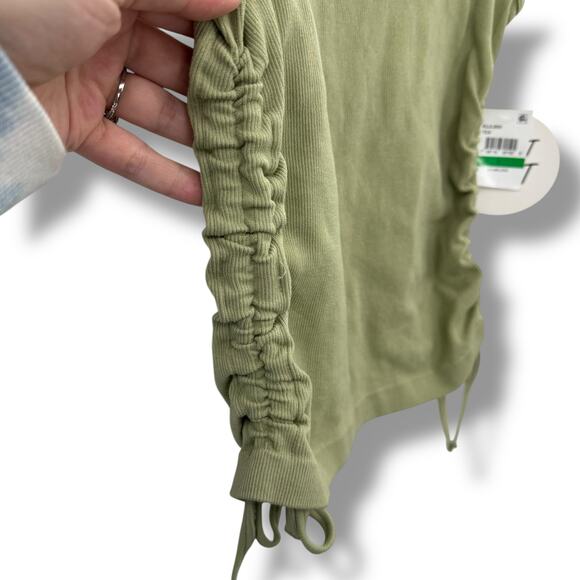 NEW Planet Heart Sage Green Ribbed Tank Top Size Medium Cinched Side Lace Trim - Picture 3 of 6